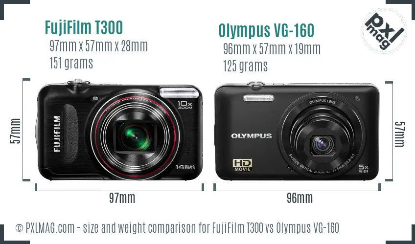 FujiFilm T300 vs Olympus VG-160 size comparison