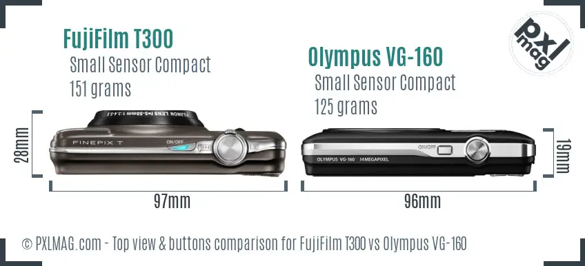 FujiFilm T300 vs Olympus VG-160 top view buttons comparison