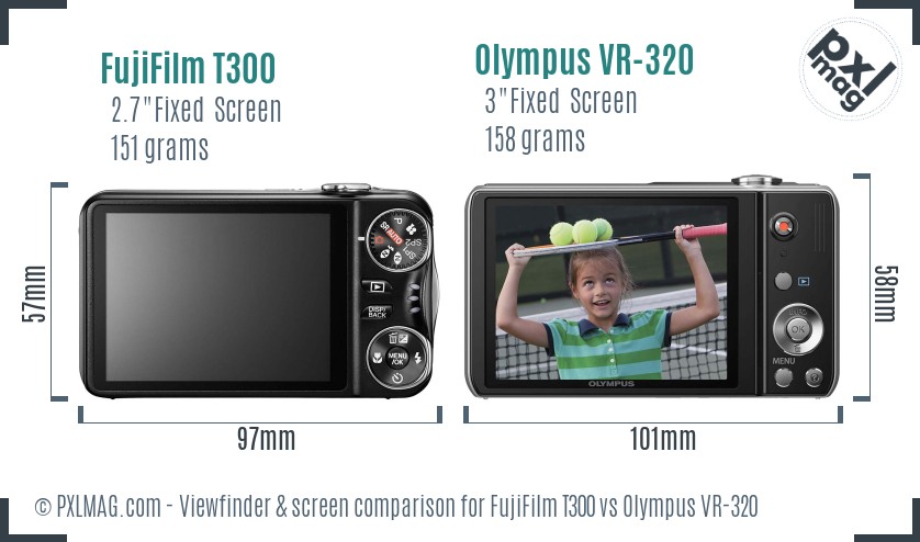 FujiFilm T300 vs Olympus VR-320 Screen and Viewfinder comparison