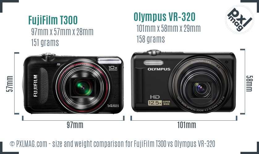 FujiFilm T300 vs Olympus VR-320 size comparison