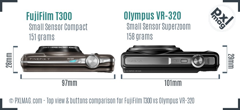 FujiFilm T300 vs Olympus VR-320 top view buttons comparison