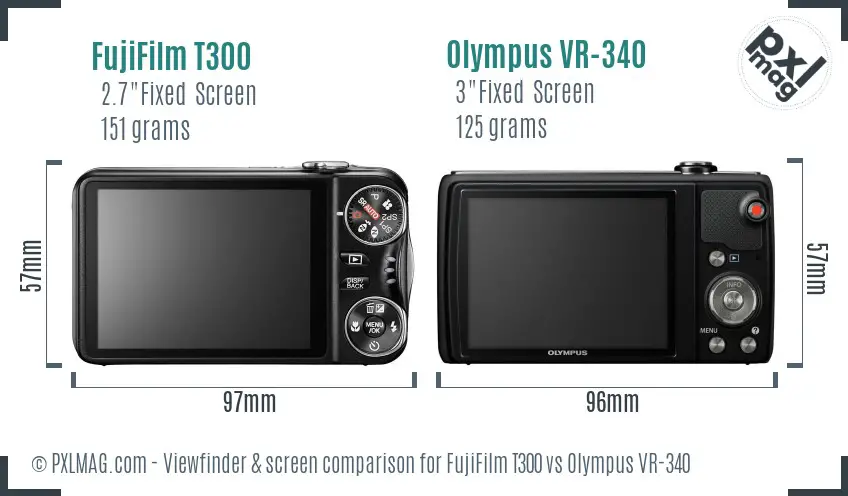 FujiFilm T300 vs Olympus VR-340 Screen and Viewfinder comparison