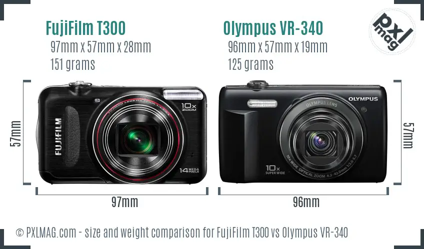 FujiFilm T300 vs Olympus VR-340 size comparison