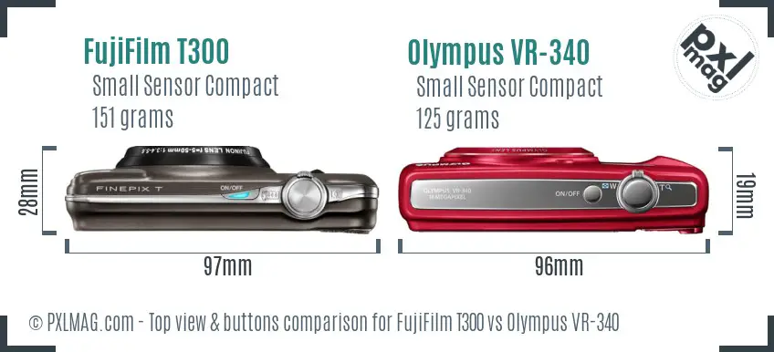FujiFilm T300 vs Olympus VR-340 top view buttons comparison