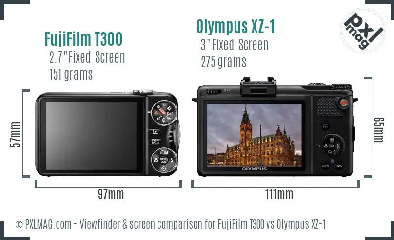 FujiFilm T300 vs Olympus XZ-1 Screen and Viewfinder comparison