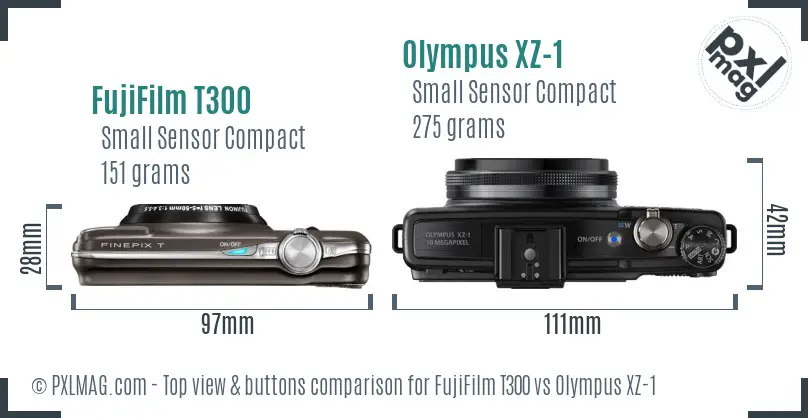 FujiFilm T300 vs Olympus XZ-1 top view buttons comparison