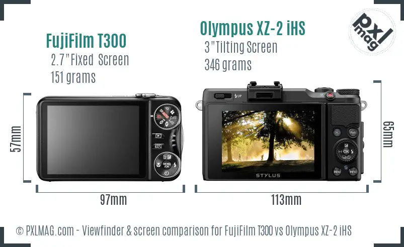FujiFilm T300 vs Olympus XZ-2 iHS Screen and Viewfinder comparison
