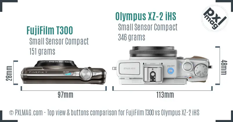 FujiFilm T300 vs Olympus XZ-2 iHS top view buttons comparison