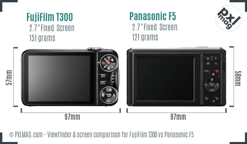 FujiFilm T300 vs Panasonic F5 Screen and Viewfinder comparison