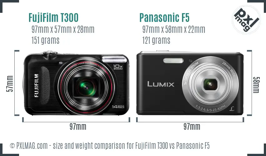 FujiFilm T300 vs Panasonic F5 size comparison