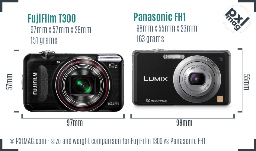 FujiFilm T300 vs Panasonic FH1 size comparison