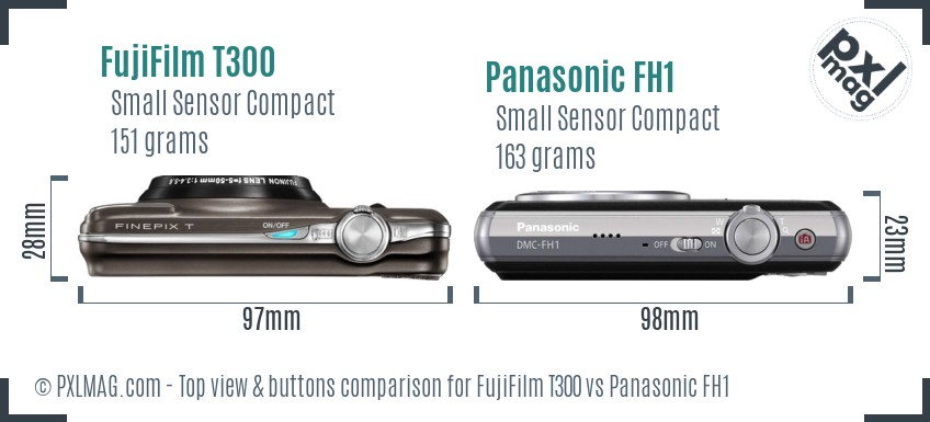 FujiFilm T300 vs Panasonic FH1 top view buttons comparison
