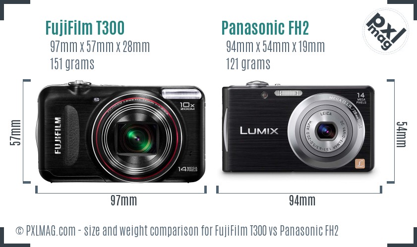 FujiFilm T300 vs Panasonic FH2 size comparison