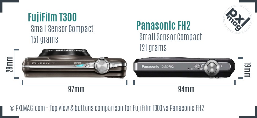 FujiFilm T300 vs Panasonic FH2 top view buttons comparison