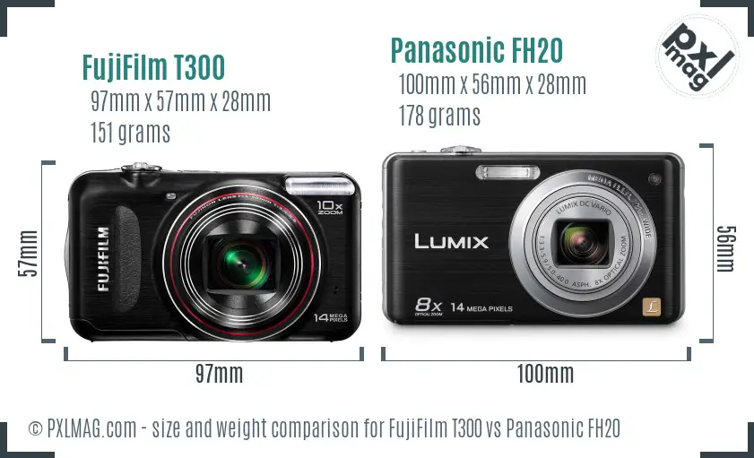 FujiFilm T300 vs Panasonic FH20 size comparison