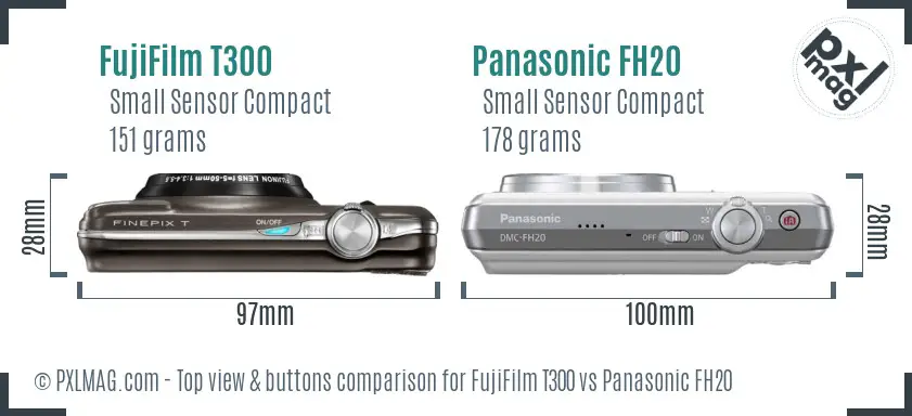FujiFilm T300 vs Panasonic FH20 top view buttons comparison