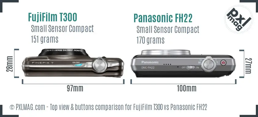 FujiFilm T300 vs Panasonic FH22 top view buttons comparison