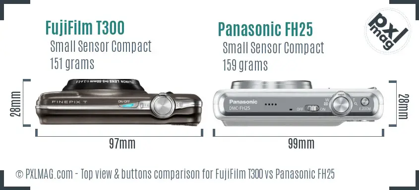 FujiFilm T300 vs Panasonic FH25 top view buttons comparison FujiFilm T300 vs Panasonic FH25 top view buttons comparison