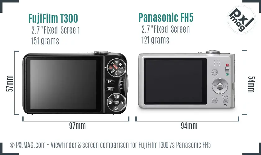 FujiFilm T300 vs Panasonic FH5 Screen and Viewfinder comparison