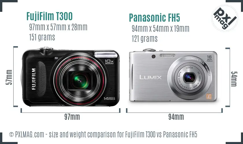 FujiFilm T300 vs Panasonic FH5 size comparison