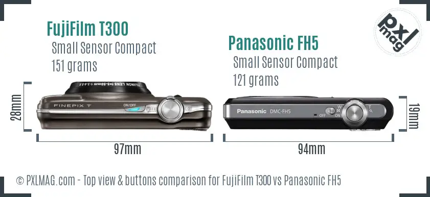 FujiFilm T300 vs Panasonic FH5 top view buttons comparison