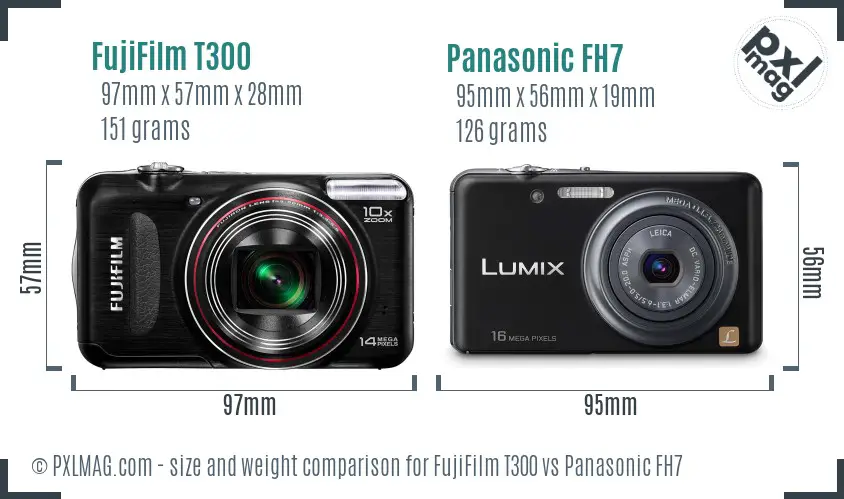 FujiFilm T300 vs Panasonic FH7 size comparison