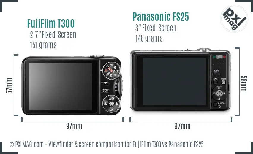FujiFilm T300 vs Panasonic FS25 Screen and Viewfinder comparison
