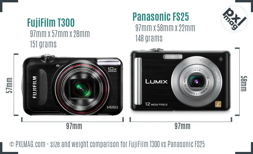 FujiFilm T300 vs Panasonic FS25 size comparison