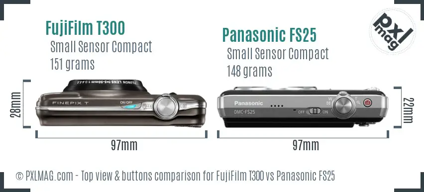 FujiFilm T300 vs Panasonic FS25 top view buttons comparison