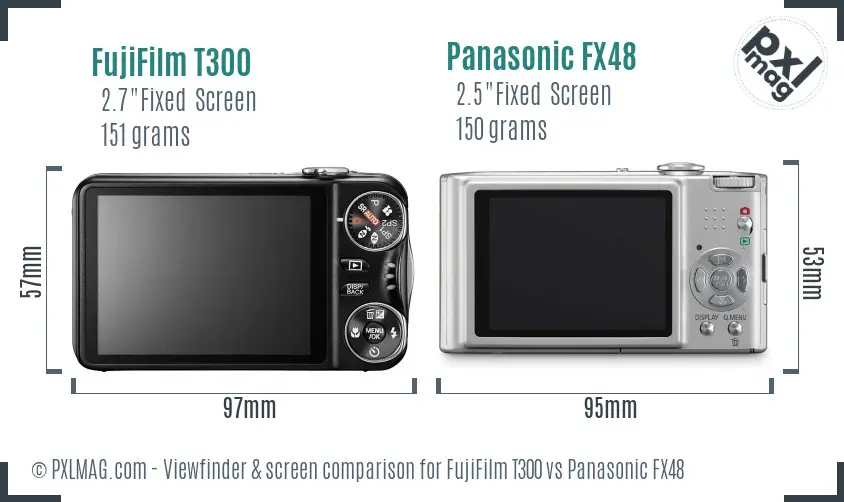 FujiFilm T300 vs Panasonic FX48 Screen and Viewfinder comparison