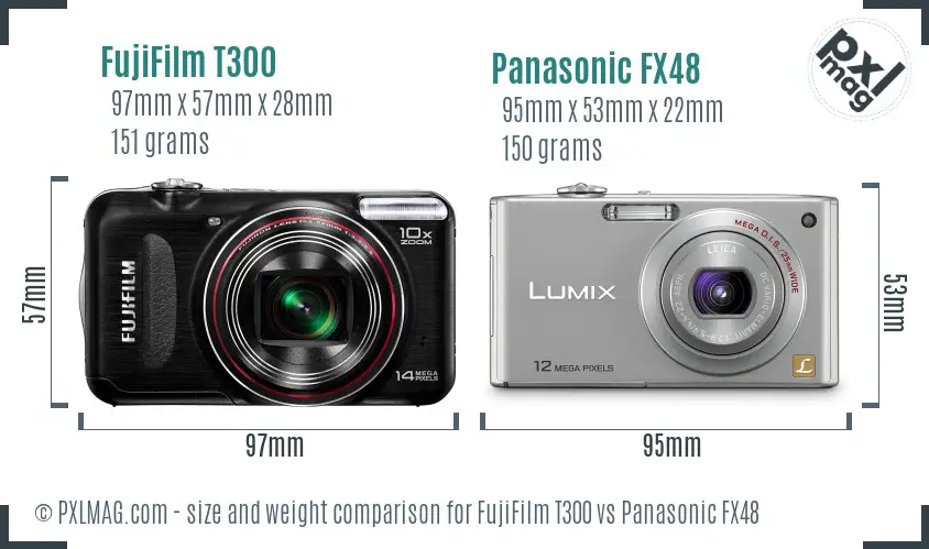 FujiFilm T300 vs Panasonic FX48 size comparison