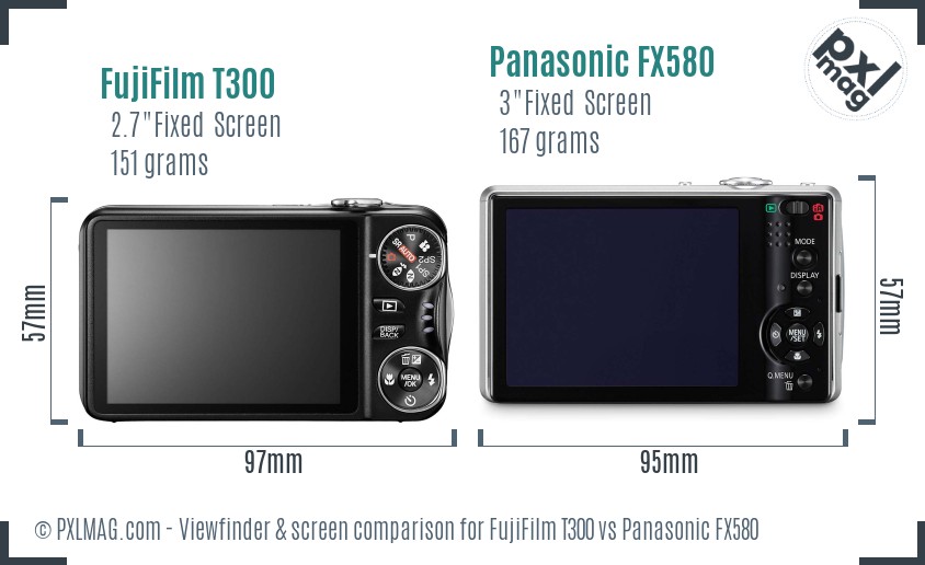 FujiFilm T300 vs Panasonic FX580 Screen and Viewfinder comparison