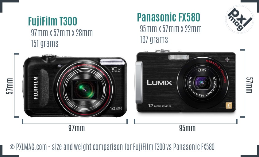 FujiFilm T300 vs Panasonic FX580 size comparison FujiFilm T300 vs Panasonic FX580 size comparison