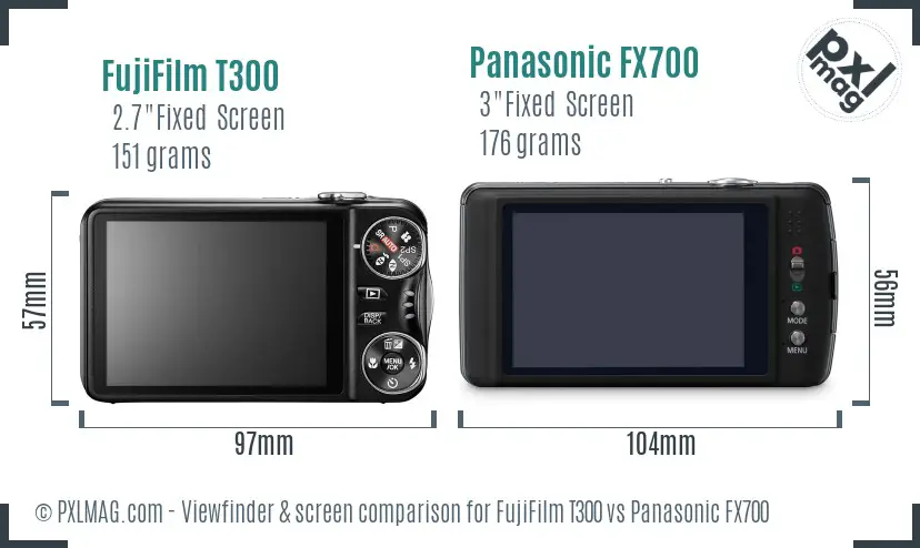 FujiFilm T300 vs Panasonic FX700 Screen and Viewfinder comparison