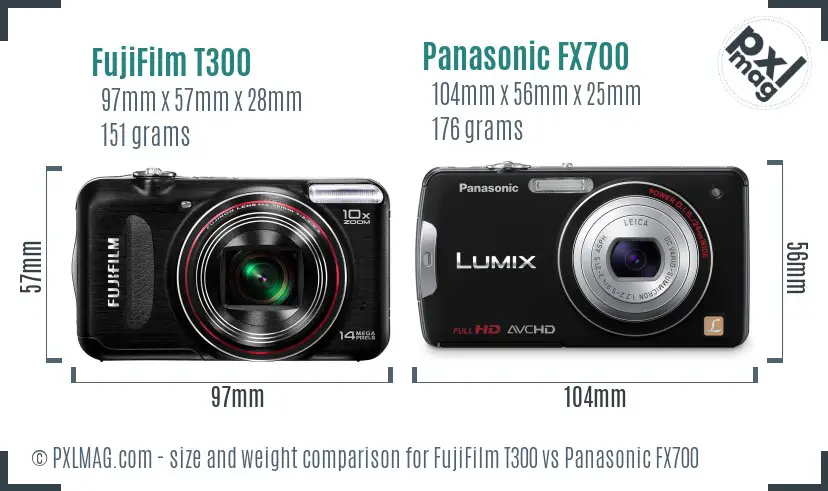 FujiFilm T300 vs Panasonic FX700 size comparison
