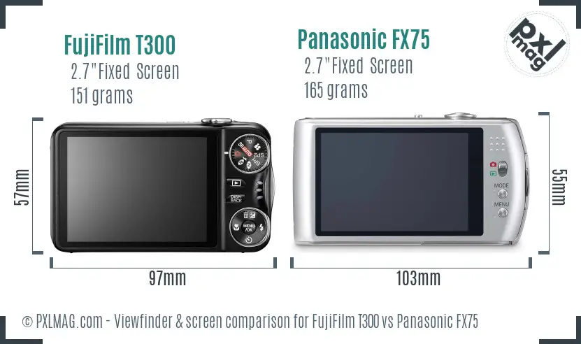 FujiFilm T300 vs Panasonic FX75 Screen and Viewfinder comparison