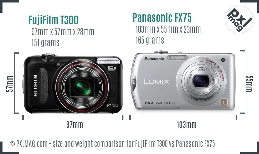 FujiFilm T300 vs Panasonic FX75 size comparison