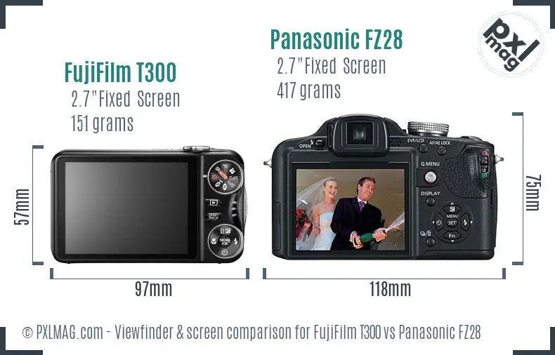 FujiFilm T300 vs Panasonic FZ28 Screen and Viewfinder comparison