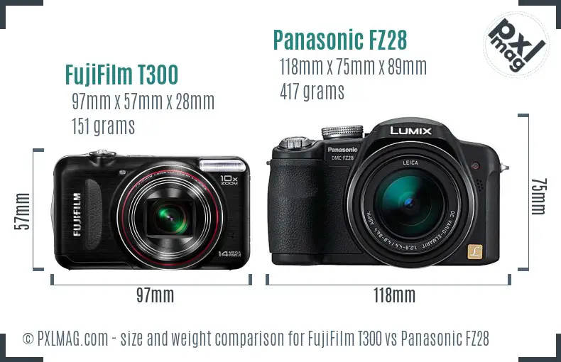 FujiFilm T300 vs Panasonic FZ28 size comparison
