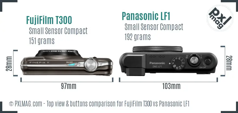 FujiFilm T300 vs Panasonic LF1 top view buttons comparison