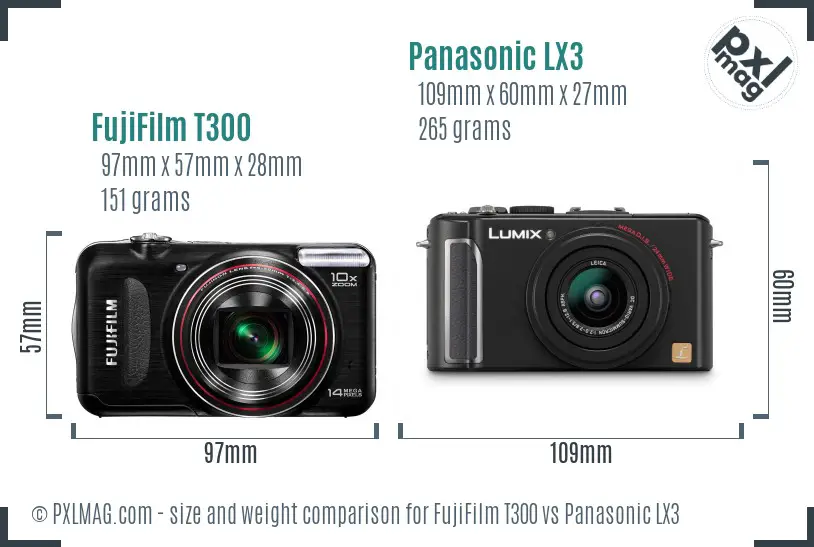 FujiFilm T300 vs Panasonic LX3 size comparison