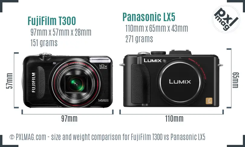 FujiFilm T300 vs Panasonic LX5 size comparison
