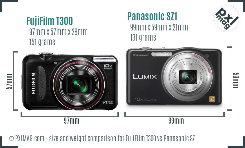 FujiFilm T300 vs Panasonic SZ1 size comparison FujiFilm T300 vs Panasonic SZ1 size comparison