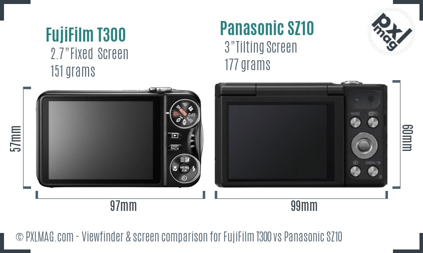 FujiFilm T300 vs Panasonic SZ10 Screen and Viewfinder comparison