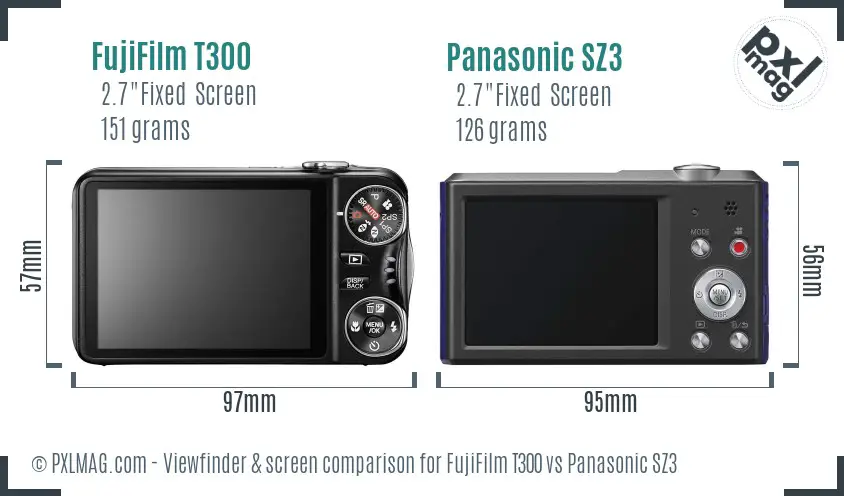 FujiFilm T300 vs Panasonic SZ3 Screen and Viewfinder comparison FujiFilm T300 vs Panasonic SZ3 Screen and Viewfinder comparison