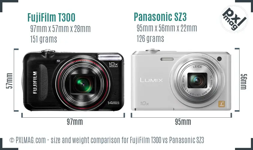 FujiFilm T300 vs Panasonic SZ3 size comparison FujiFilm T300 vs Panasonic SZ3 size comparison