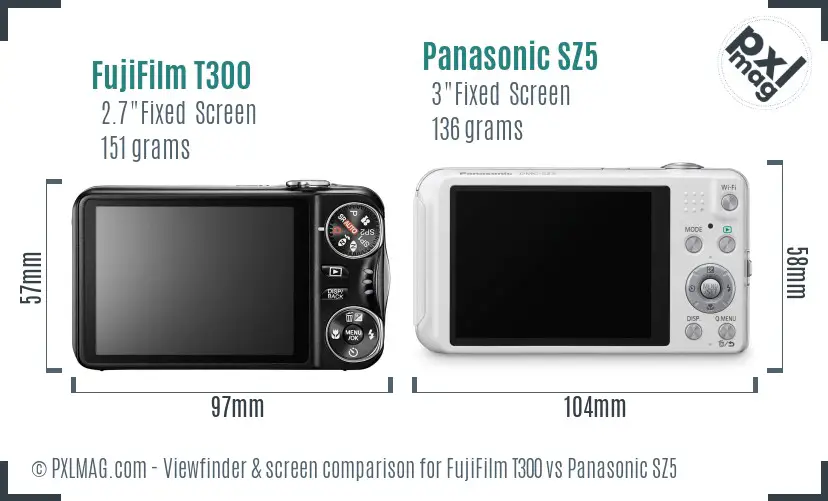 FujiFilm T300 vs Panasonic SZ5 Screen and Viewfinder comparison