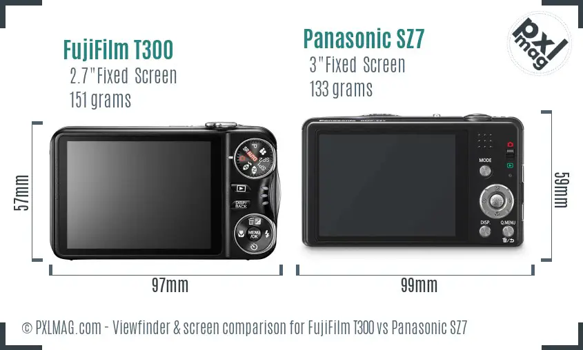 FujiFilm T300 vs Panasonic SZ7 Screen and Viewfinder comparison