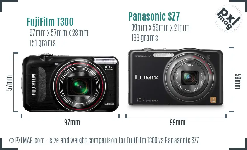FujiFilm T300 vs Panasonic SZ7 size comparison