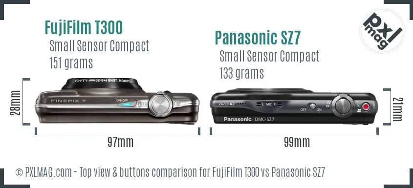 FujiFilm T300 vs Panasonic SZ7 top view buttons comparison